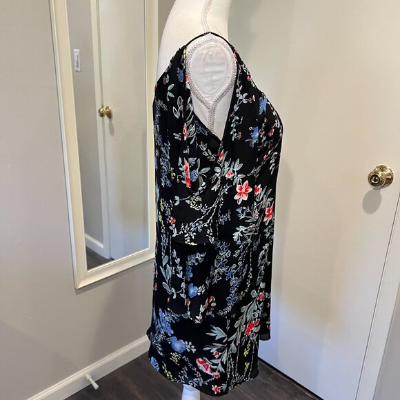 Parker Black Agave Floral Cold Shoulder Silk Mini Dress, Size Small - Picture 11 of 16